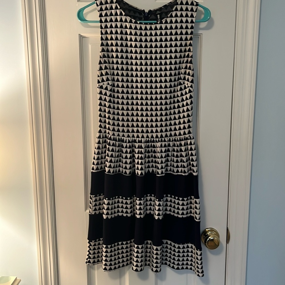Design Lab - statement triangle and striped navy and white dress. Zipper back